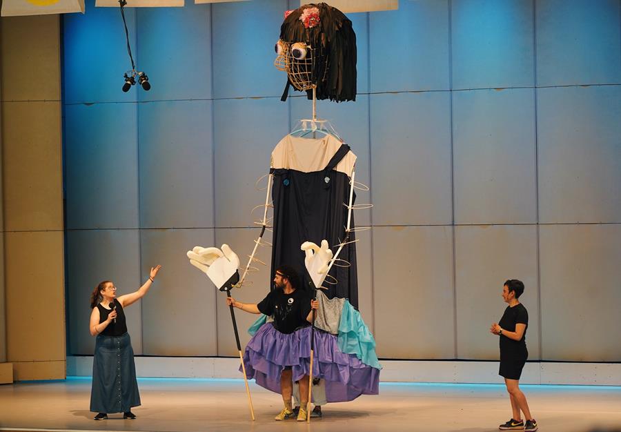 The puppet used in "Más Allá del Muro: Flor’s Story" measured about 15-feet tall and was made using mostly recycled materials.