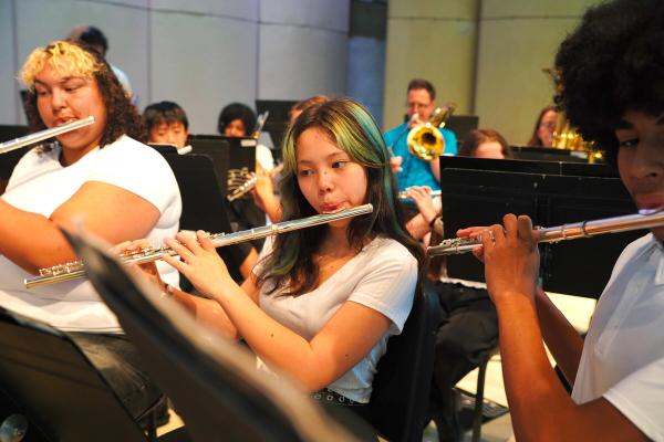 Usdan Summer Camp for the Arts music students perform on stage at the McKinley Amphitheater