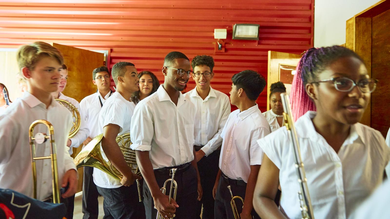 Usdan Music students preparing to enter the Amphitheater