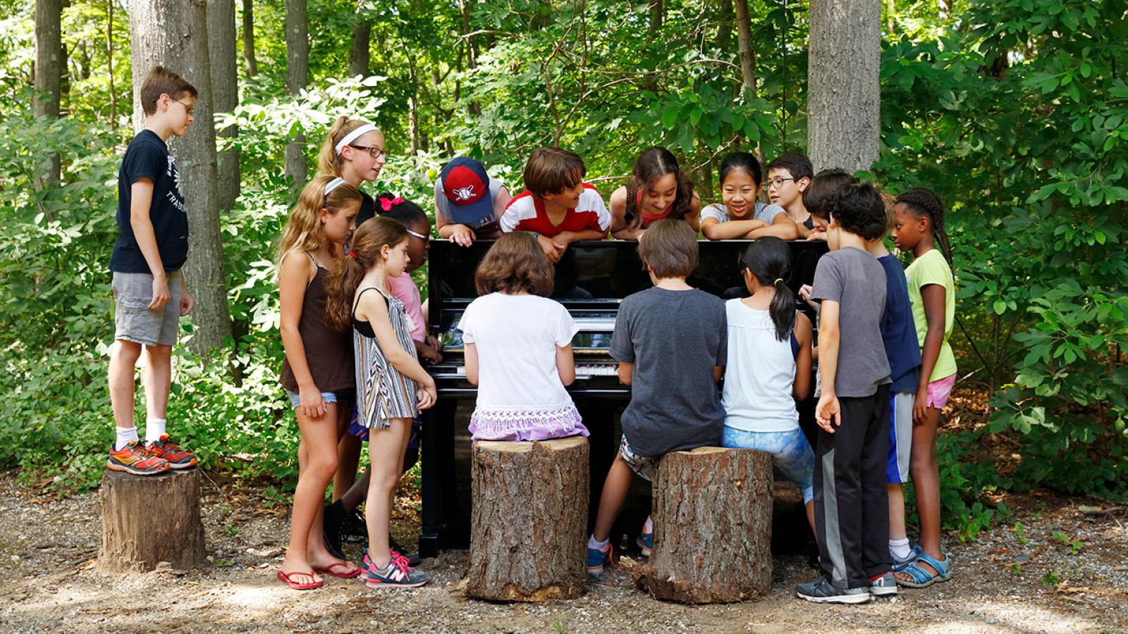 kids outside piano