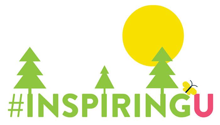 Inspiring U logo of green trees and a yellow sun