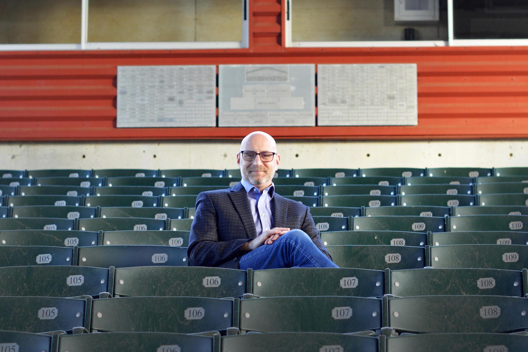 Joe Levy sitting in the McKinley Amphitheater