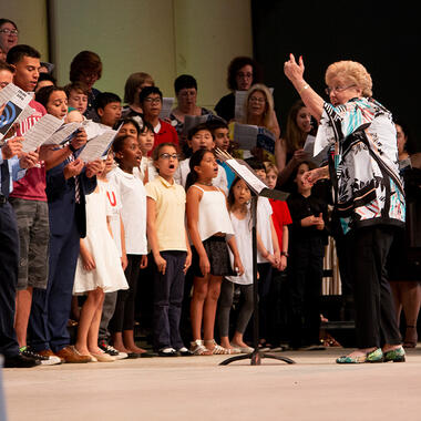 campers perform at the Usdan’s amphitheater