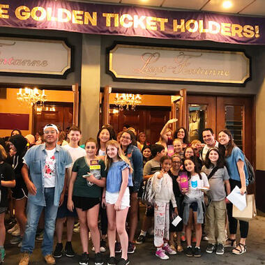 Usdan students prep to enter a Broadway matinee